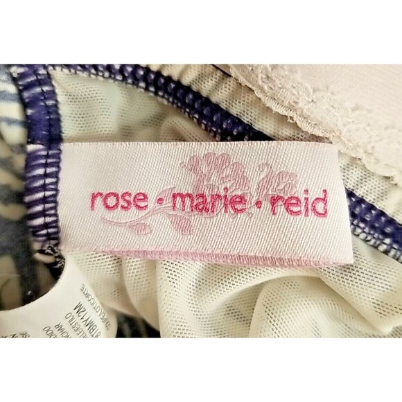 Rose Marie Reid One Piece Swimsuit w Skirt XXL Halter Top Blue White Rouched T36 - Picture 6 of 9